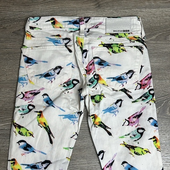 Big Star 1974 Remy Low Rise Fit Skinny Jeans Bird Print White Sz 24 - Picture 5 of 11